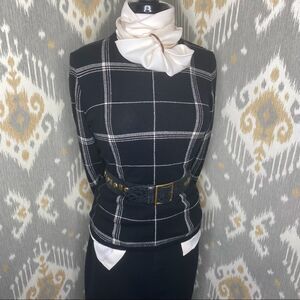Ralph Lauren Collection Italian Black & Ivory Plaid Cashmere Crewneck Sweater